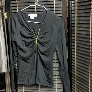 Michael Kors Black knit blouse w/gold zipper P/S